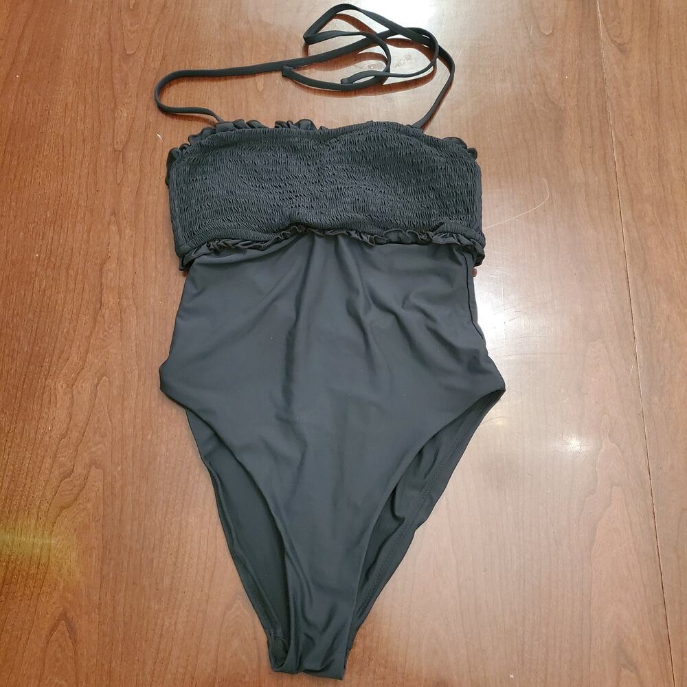 Anthropologie Womens NWT Smocked Bandeau One Piece Swimsuit Black Size S